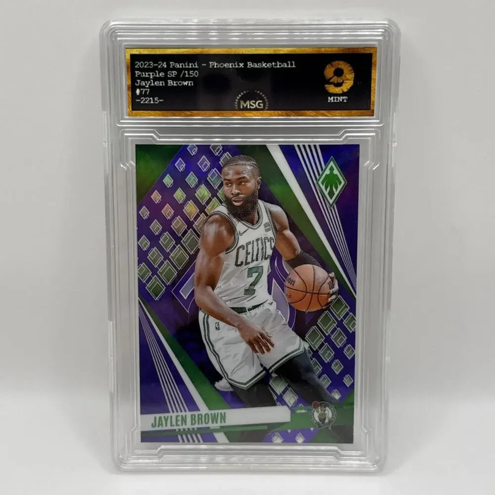 2023-24 Panini Phoenix - Jaylen Brown #77 Purple /150 - Celtics Graded 9 Mint